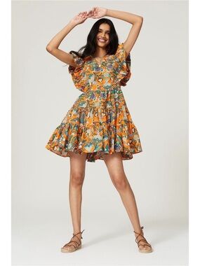 La DoubleJ Mini “Honeybun” Dress in Orange Botanical Floral Paisley Print